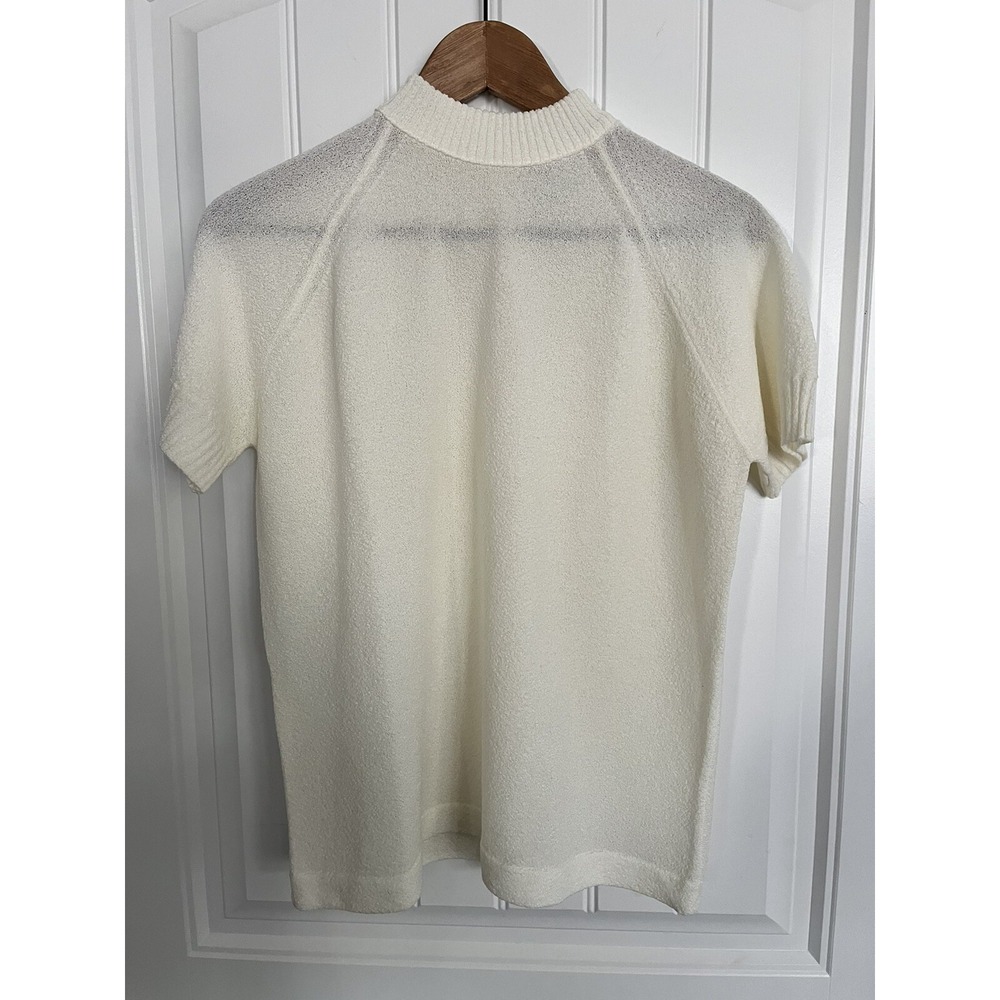Vintage Talbots Travler Women's Top White Short Sleeves Mod Retro Size 40 Sheer